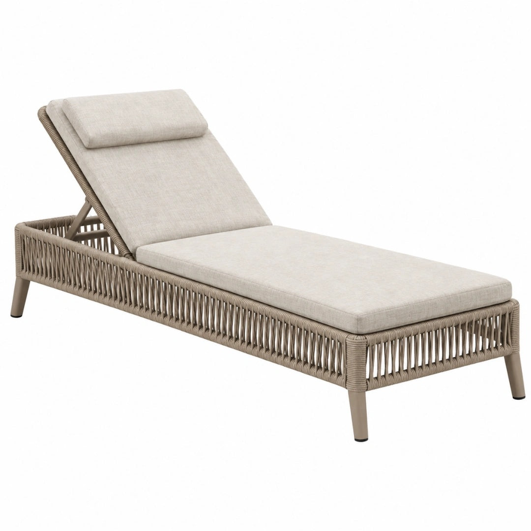 Gartenliege 200 x 70 x 85 cm aus Polyrattan in Beige mit verstellbarer Rückenlehne