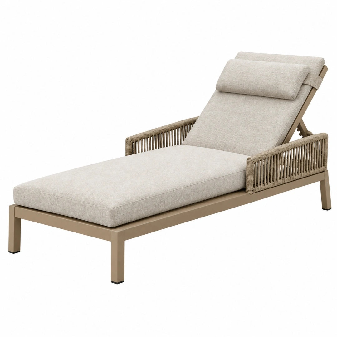 Sonnenliege 200 x 75 x 90 cm aus Metall in Beige mit verstellbarer Rückenlehne
