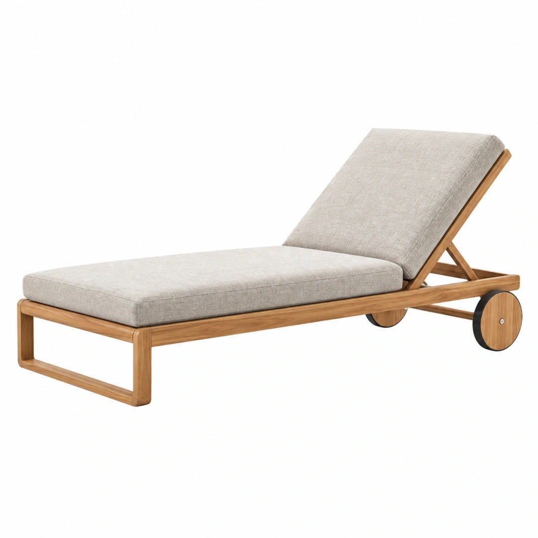Gartenliege 200 x 70 x 85 cm Holz Beige verstellbare Rückenlehne mit Rollen