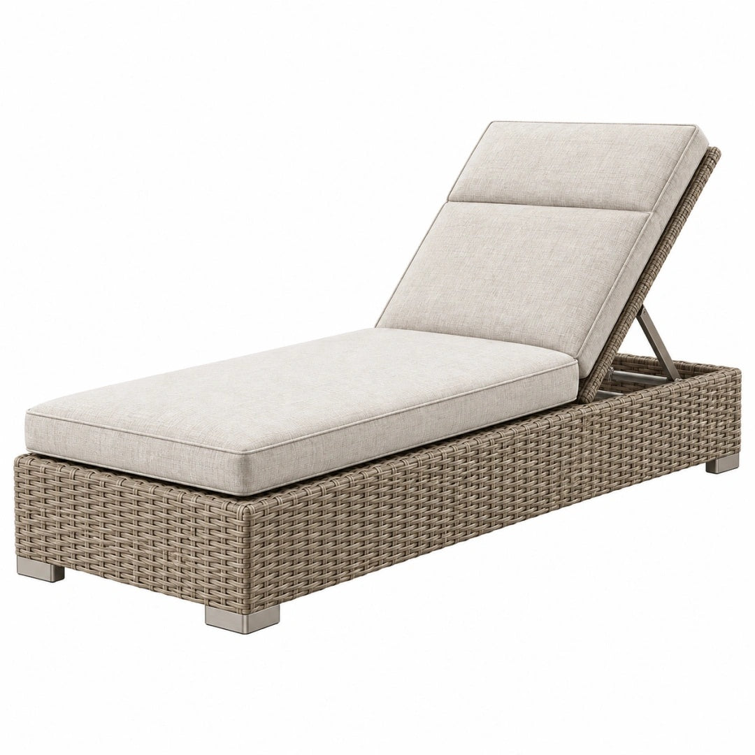 Sonnenliege 200 x 70 x 85 cm aus Polyrattan in Taupe mit verstellbarer Rückenlehne