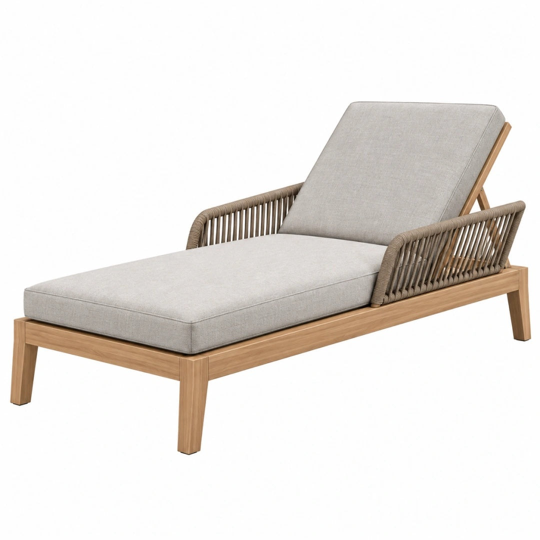 Gartenliege 200 x 75 x 85 cm aus Holz in Beige Braun mit verstellbarer Rückenlehne