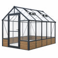 Gewächshaus 240 x 190 x 195 cm Aluminium transparente Verglasung Schwarz Holzoptik mit Dachfenstern
