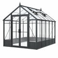 Gewächshaus 240 x 180 x 220 cm Aluminium Glas Schwarz Transparent mit Doppeltür und Dachfenstern