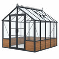 Gewächshaus 300 x 200 x 250 cm Aluminium Glas Schwarz Braun mit Doppeltür und Dachfenster