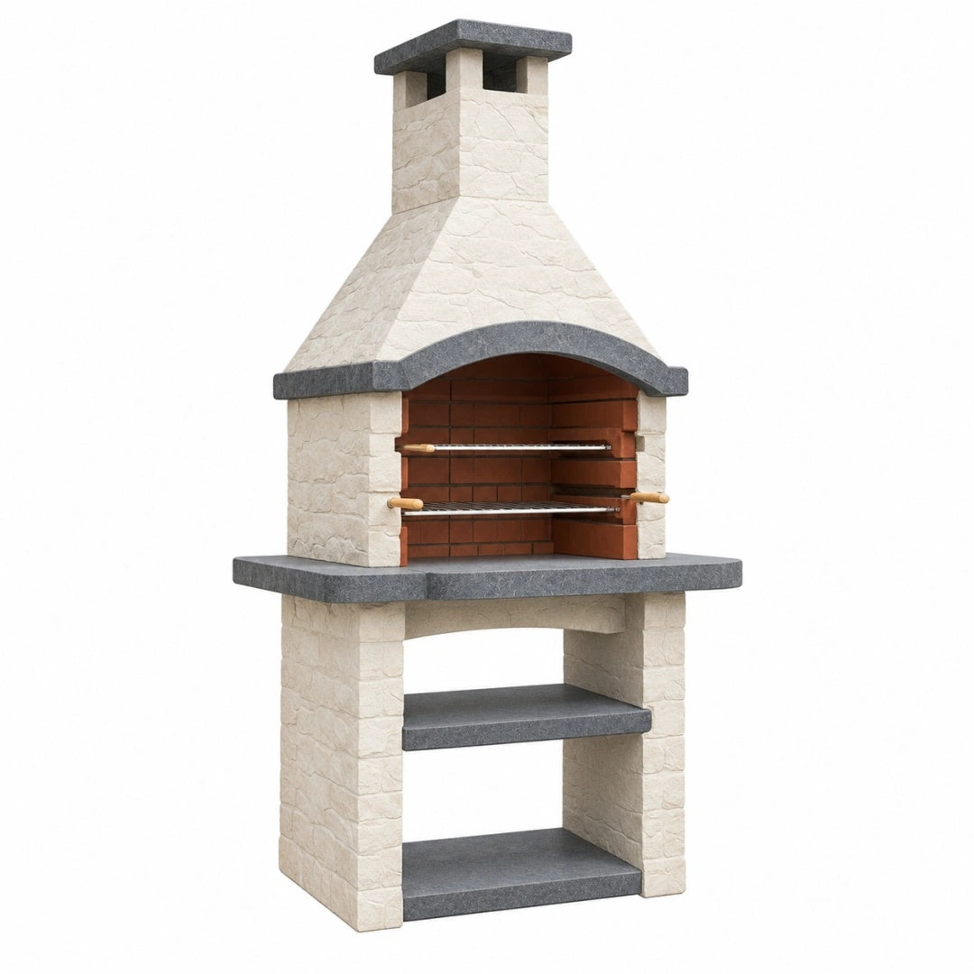 Grillkamin 110 x 70 x 210 cm Naturstein Beige Grau für Garten mit Ablageflächen