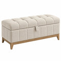 Sitzbank 120 x 45 x 50 cm aus Stoff in Beige mit Stauraum und Holzfüßen