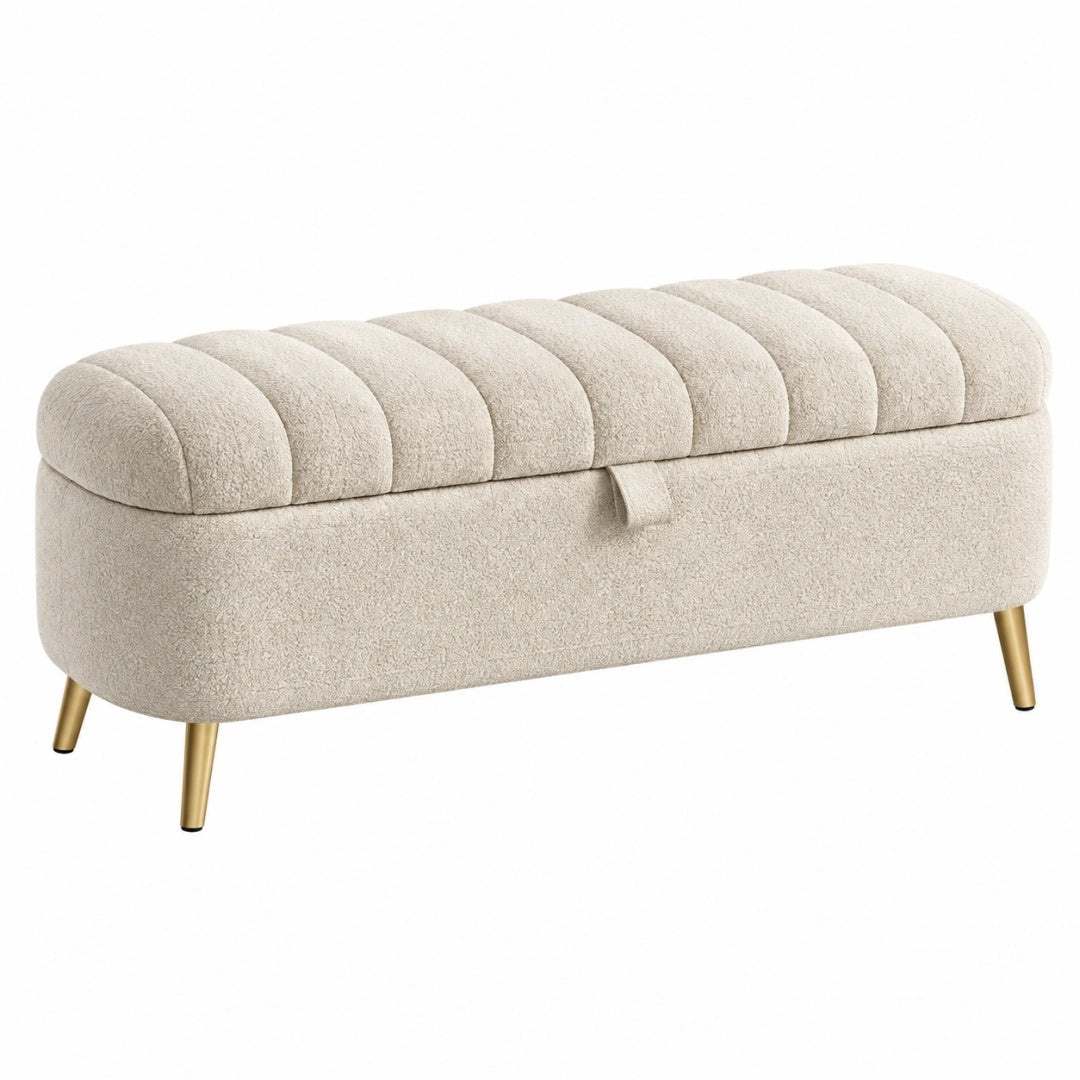 Sitzbank mit Stauraum 100 x 40 x 45 cm Bouclé Beige Metallbeine Modern
