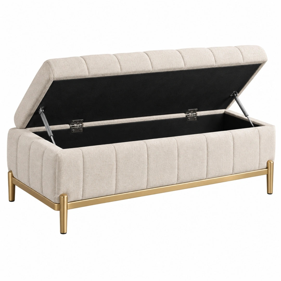 Sitzbank mit Stauraum 140 x 45 x 50 cm Beige Stoff Metallgestell Gepolstert