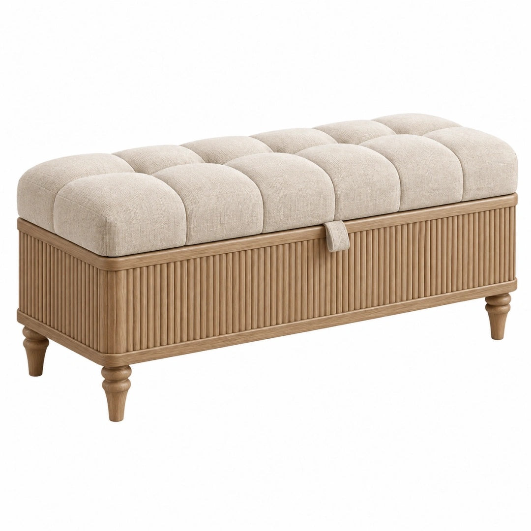 Aufbewahrungsbank 120 x 45 x 55 cm Holz Beige gepolstert mit Stauraum