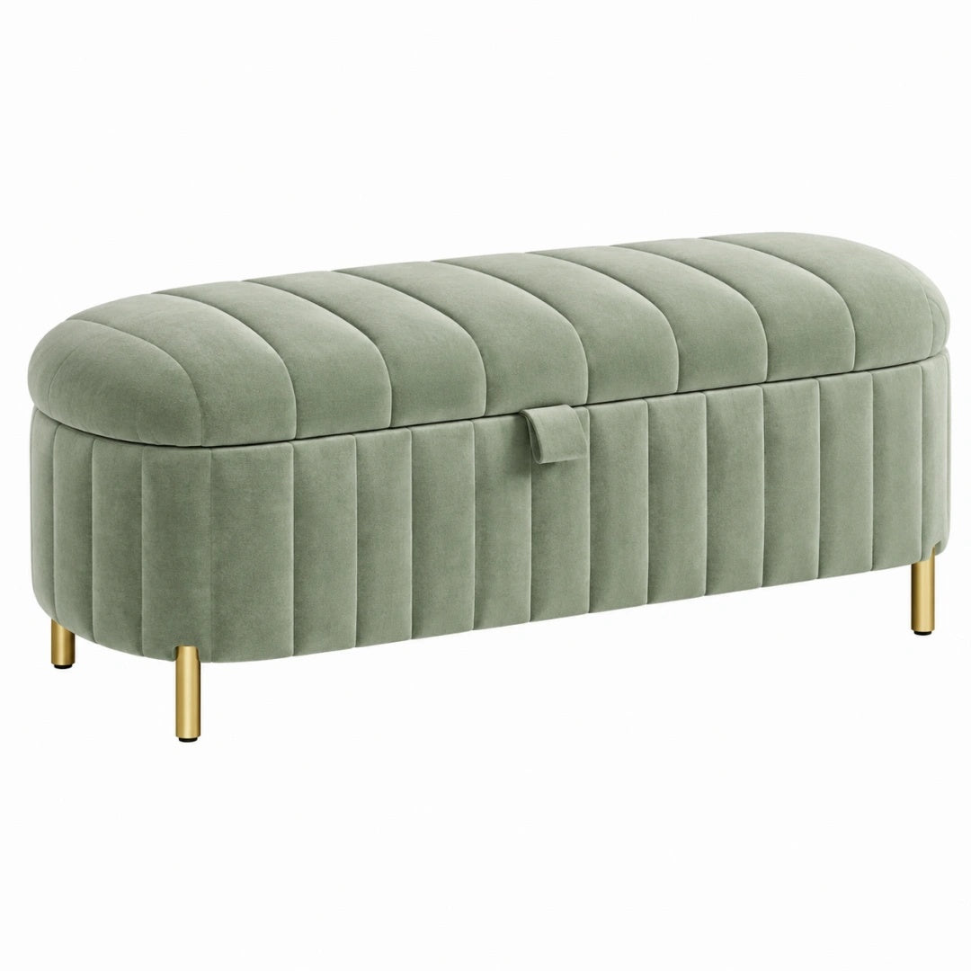 Sitzbank mit Stauraum 100 x 40 x 45 cm Samt Grün mit Klappdeckel