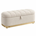 Sitzbank mit Stauraum 100 x 40 x 45 cm Bouclé Creme Gold gepolstert