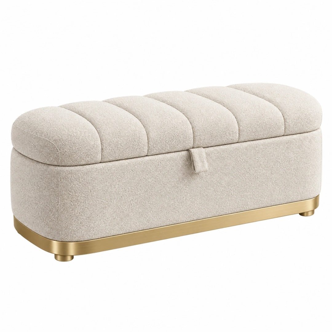 Sitzbank mit Stauraum 100 x 40 x 45 cm Bouclé Creme Gold gepolstert