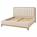 Polsterbett 160 x 200 cm Creme Naturholz Stoff Holz Lattenrost Modern