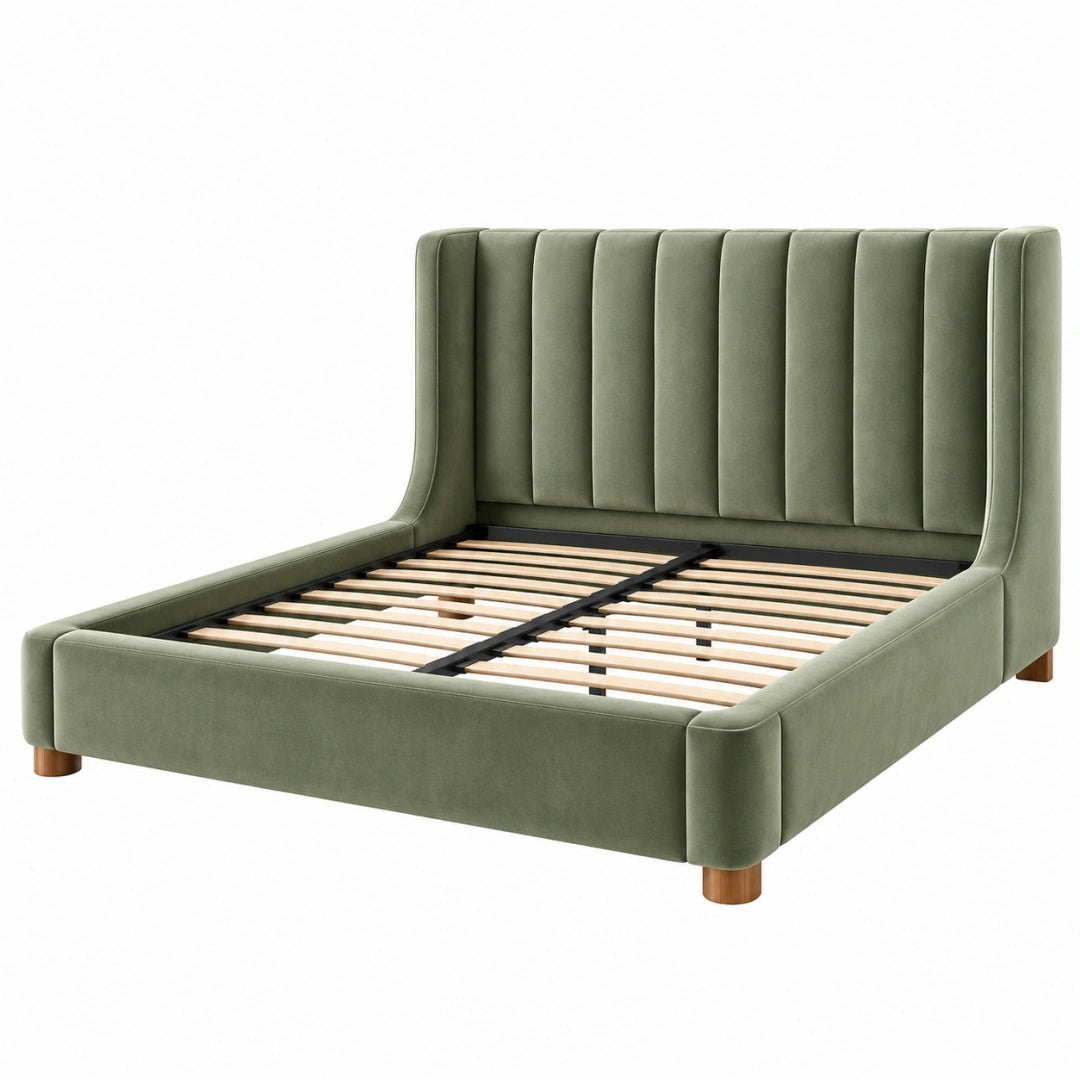 Polsterbett 160 x 200 cm Samt Olivgrün - Doppelbett mit Lattenrost im modernen Stil