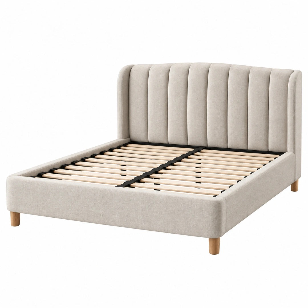 Polsterbett 160 x 200 cm Beige mit Textilbezug Lattenrost und gepolstertem Kopfteil