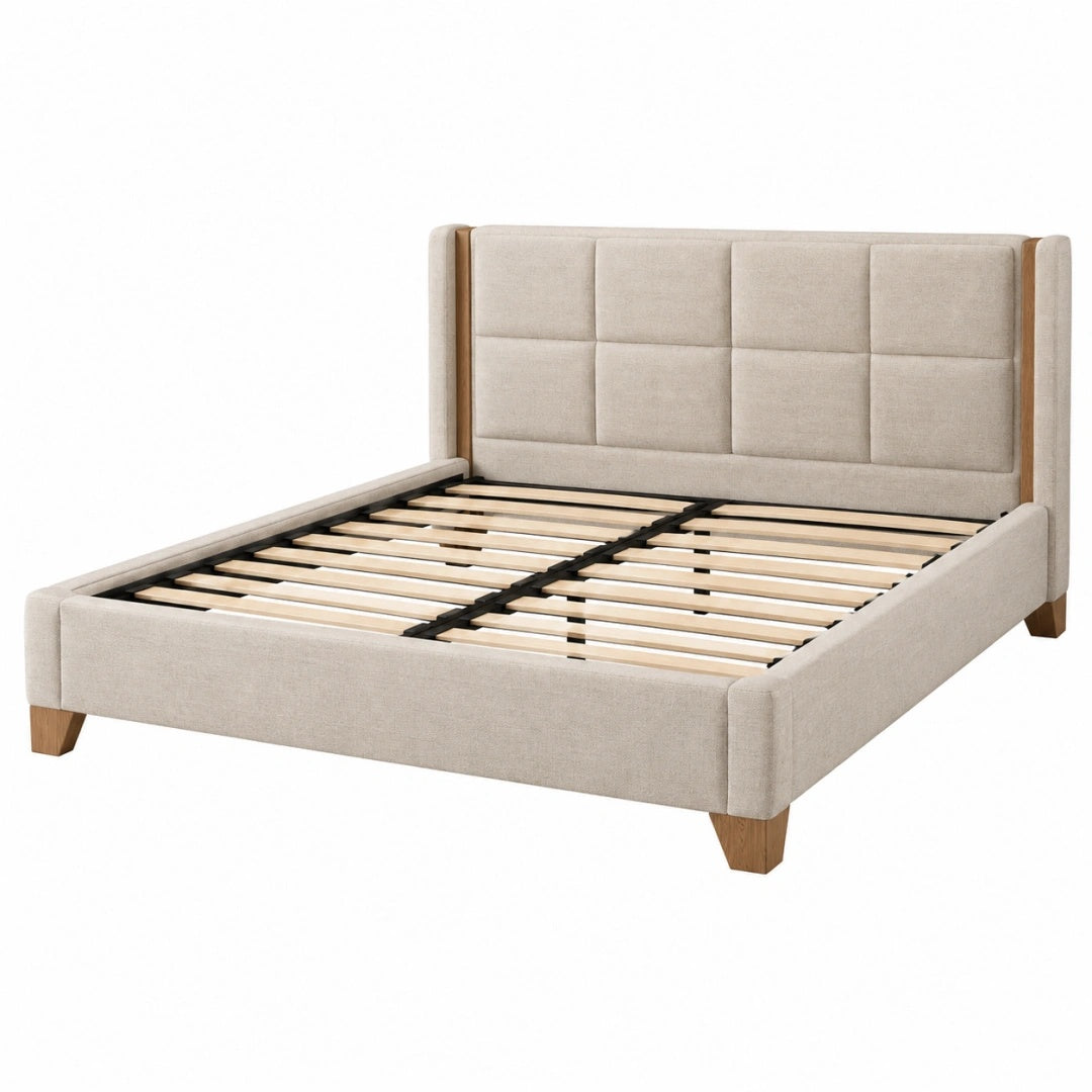 Polsterbett 160 x 200 cm Beige Stoff mit Holzlattenrost modernes Design