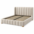 Polsterbett 160 x 200 cm Beige Stoff mit Lattenrost und geripptem Kopfteil