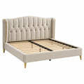 Polsterbett 160 x 200 cm Beige Stoff mit Lattenrost und goldfarbenen Metallfüßen